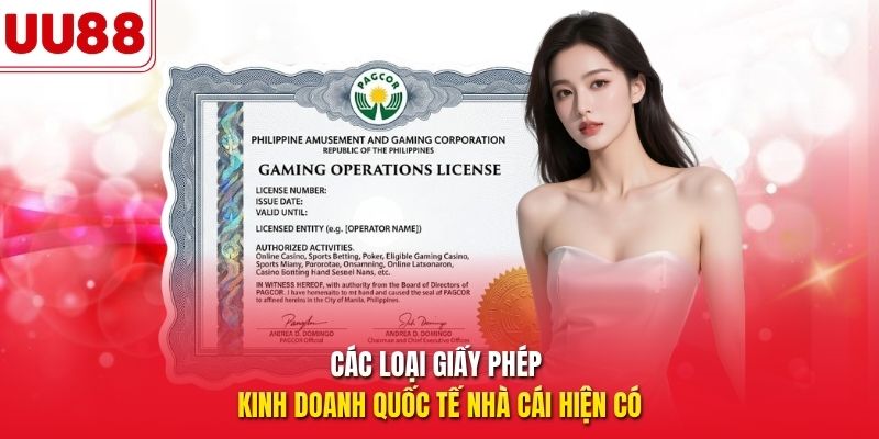 Các loại giấy phép kinh doanh quốc tế nhà cái hiện có